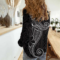 Black White Polynesian Tribal Women Casual Shirt - Polynesian Pride