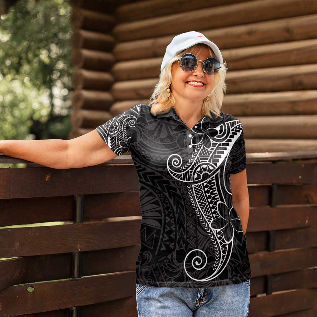 Black White Polynesian Tribal Women Polo Shirt - Polynesian Pride