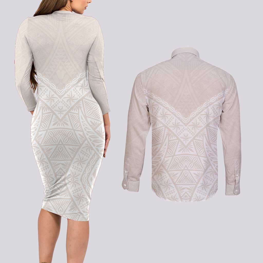 Lotu Tamaiti Tongan Polynesian Art Pattern Couples Matching Long Sleeve Bodycon Dress and Long Sleeve Button Shirt Traditional Tribal Motifs LT9 - Polynesian Pride