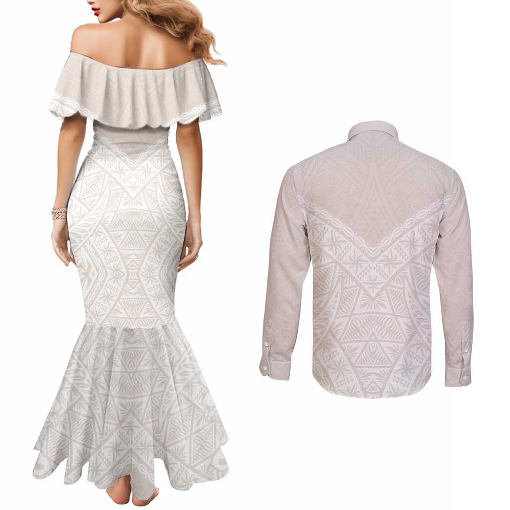Lotu Tamaiti Tongan Polynesian Art Pattern Couples Matching Mermaid Dress and Long Sleeve Button Shirt Traditional Tribal Motifs LT9 - Polynesian Pride