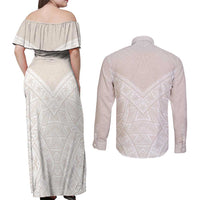 Lotu Tamaiti Tongan Polynesian Art Pattern Couples Matching Off Shoulder Maxi Dress and Long Sleeve Button Shirt Traditional Tribal Motifs LT9 - Polynesian Pride