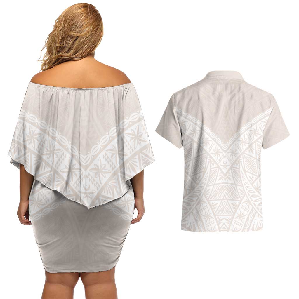 Lotu Tamaiti Tongan Polynesian Art Pattern Couples Matching Off Shoulder Short Dress and Hawaiian Shirt Traditional Tribal Motifs LT9 - Polynesian Pride