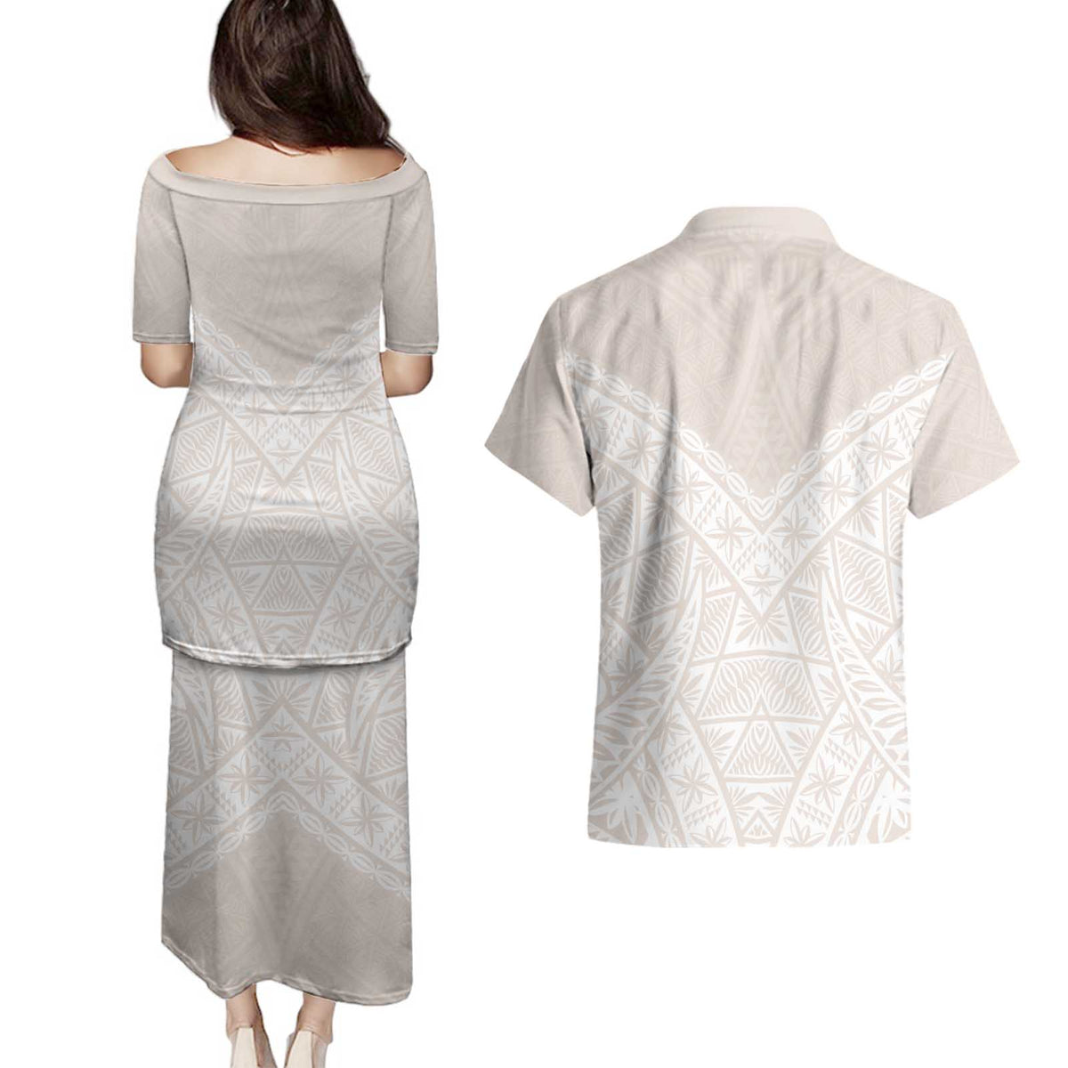 Lotu Tamaiti Tongan Polynesian Art Pattern Couples Matching Puletasi and Hawaiian Shirt Traditional Tribal Motifs LT9 - Polynesian Pride