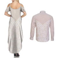 Lotu Tamaiti Tongan Polynesian Art Pattern Couples Matching Summer Maxi Dress and Long Sleeve Button Shirt Traditional Tribal Motifs LT9 - Polynesian Pride