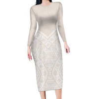 Lotu Tamaiti Tongan Polynesian Art Pattern Family Matching Long Sleeve Bodycon Dress and Hawaiian Shirt Traditional Tribal Motifs LT9 Mom's Dress White - Polynesian Pride