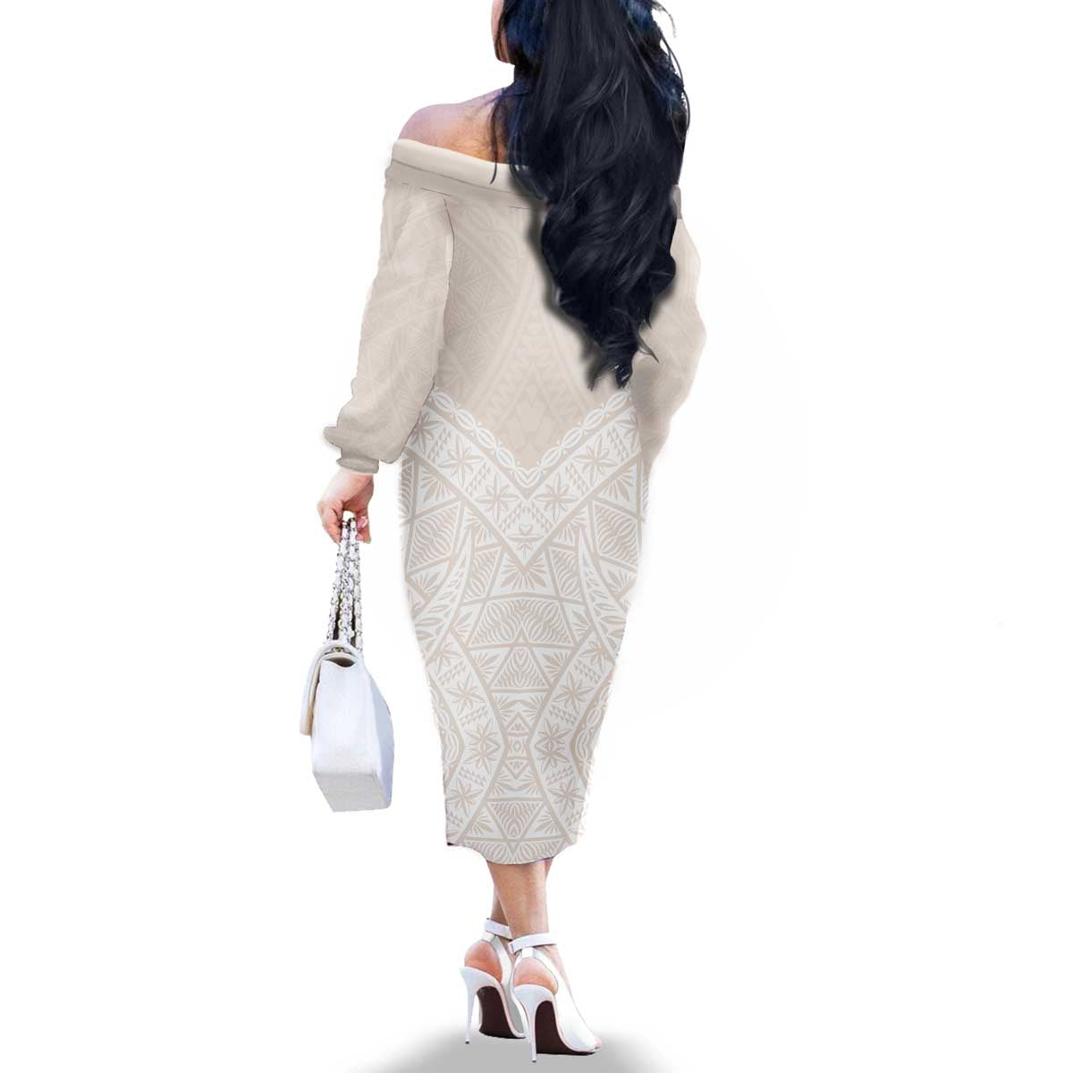 Lotu Tamaiti Tongan Polynesian Art Pattern Family Matching Off The Shoulder Long Sleeve Dress and Hawaiian Shirt Traditional Tribal Motifs LT9 - Polynesian Pride