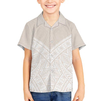 Lotu Tamaiti Tongan Polynesian Art Pattern Family Matching Off The Shoulder Long Sleeve Dress and Hawaiian Shirt Traditional Tribal Motifs LT9 Son's Shirt White - Polynesian Pride