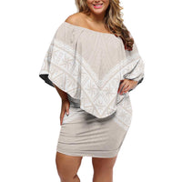 Lotu Tamaiti Tongan Polynesian Art Pattern Family Matching Off Shoulder Short Dress and Hawaiian Shirt Traditional Tribal Motifs LT9 Mom's Dress White - Polynesian Pride