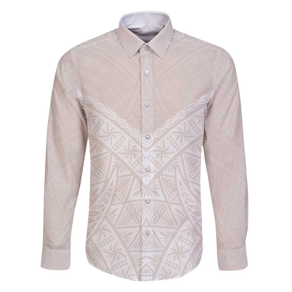 Lotu Tamaiti Tongan Polynesian Art Pattern Family Matching Summer Maxi Dress and Hawaiian Shirt Traditional Tribal Motifs LT9 Dad's Shirt - Long Sleeve White - Polynesian Pride