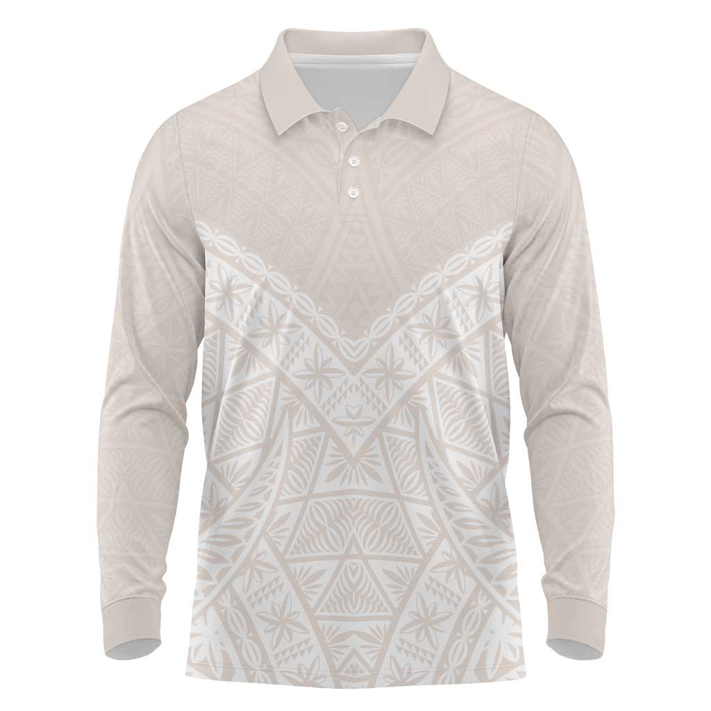 Lotu Tamaiti Tongan Polynesian Art Pattern Long Sleeve Polo Shirt Traditional Tribal Motifs LT9 White - Polynesian Pride