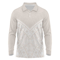 Lotu Tamaiti Tongan Polynesian Art Pattern Long Sleeve Polo Shirt Traditional Tribal Motifs LT9 White - Polynesian Pride