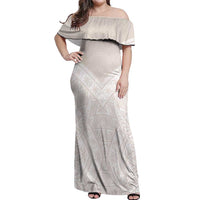 Lotu Tamaiti Tongan Polynesian Art Pattern Off Shoulder Maxi Dress Traditional Tribal Motifs LT9 Women White - Polynesian Pride