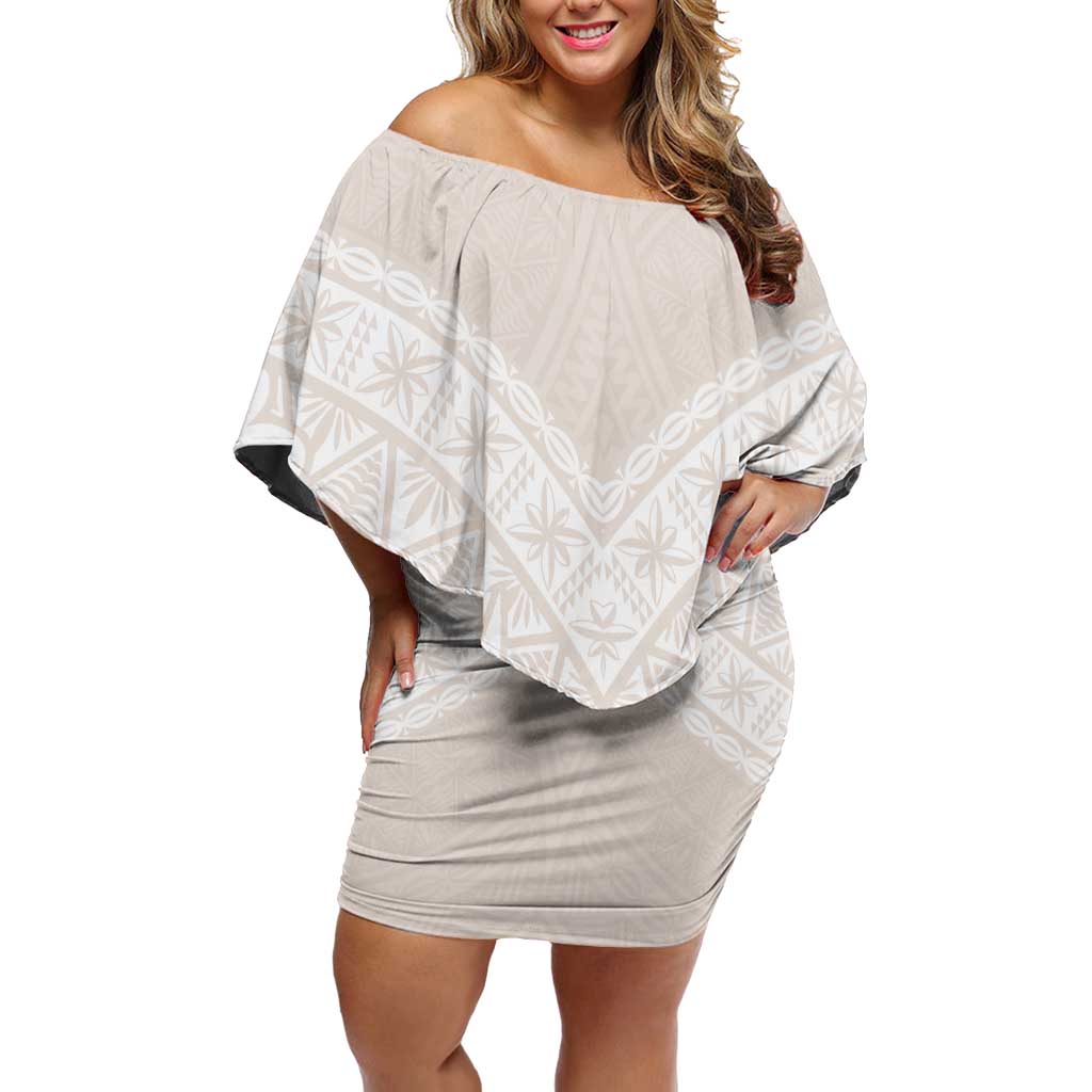 Lotu Tamaiti Tongan Polynesian Art Pattern Off Shoulder Short Dress Traditional Tribal Motifs LT9 Women White - Polynesian Pride