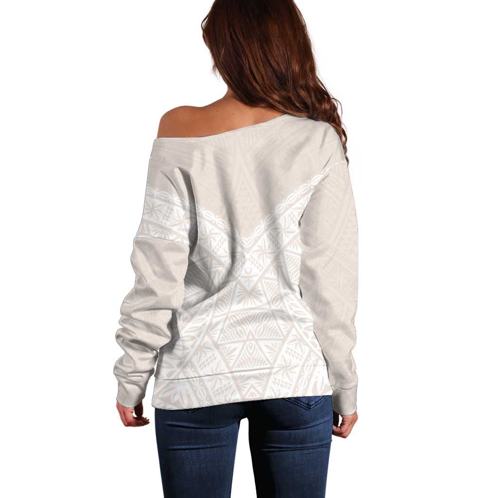 Lotu Tamaiti Tongan Polynesian Art Pattern Off Shoulder Sweater Traditional Tribal Motifs - Polynesian Pride