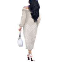 Lotu Tamaiti Tongan Polynesian Art Pattern Off The Shoulder Long Sleeve Dress Traditional Tribal Motifs LT9 - Polynesian Pride