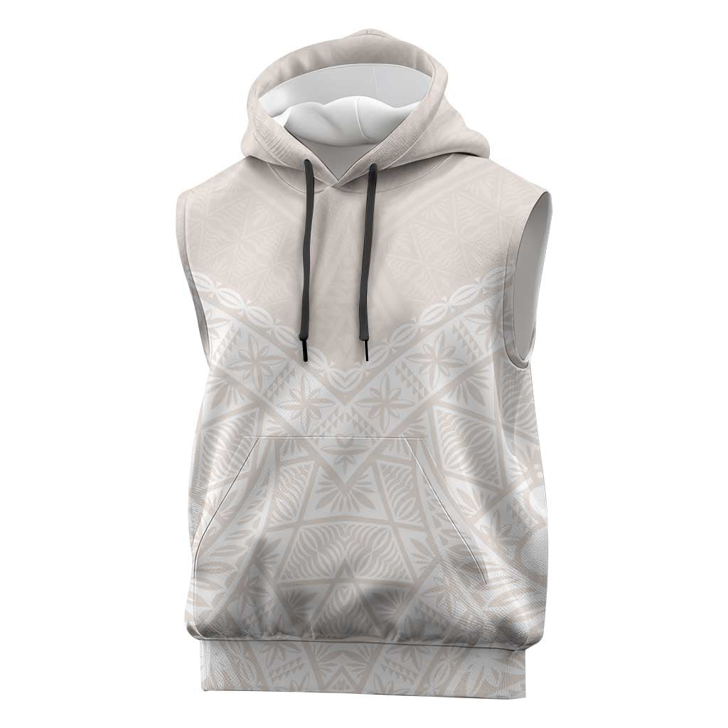 Lotu Tamaiti Tongan Polynesian Art Pattern Sleeveless Hoodie Traditional Tribal Motifs LT9 White - Polynesian Pride