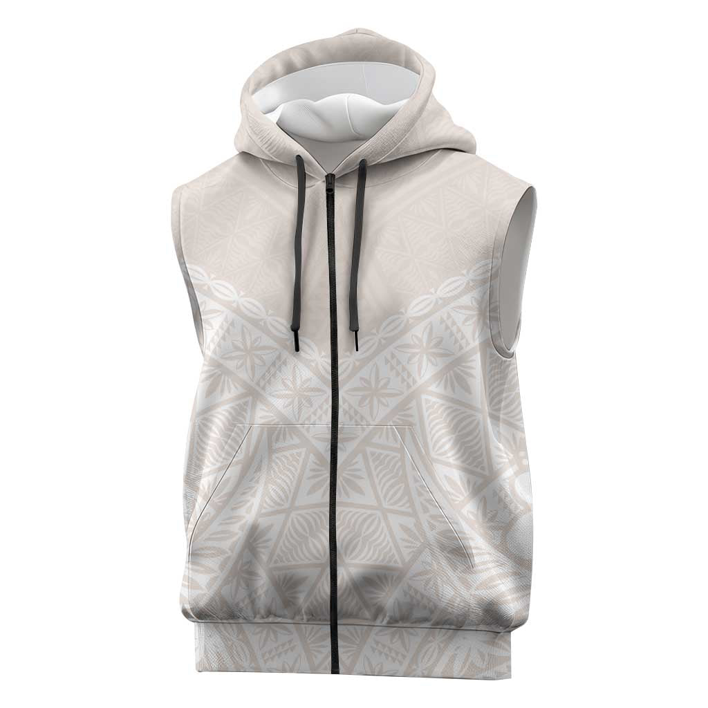 Lotu Tamaiti Tongan Polynesian Art Pattern Sleeveless Zip Hoodie Traditional Tribal Motifs LT9 White - Polynesian Pride