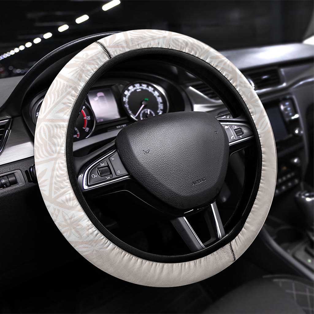 Lotu Tamaiti Tongan Polynesian Art Pattern Steering Wheel Cover Traditional Tribal Motifs LT9 Universal Fit White - Polynesian Pride