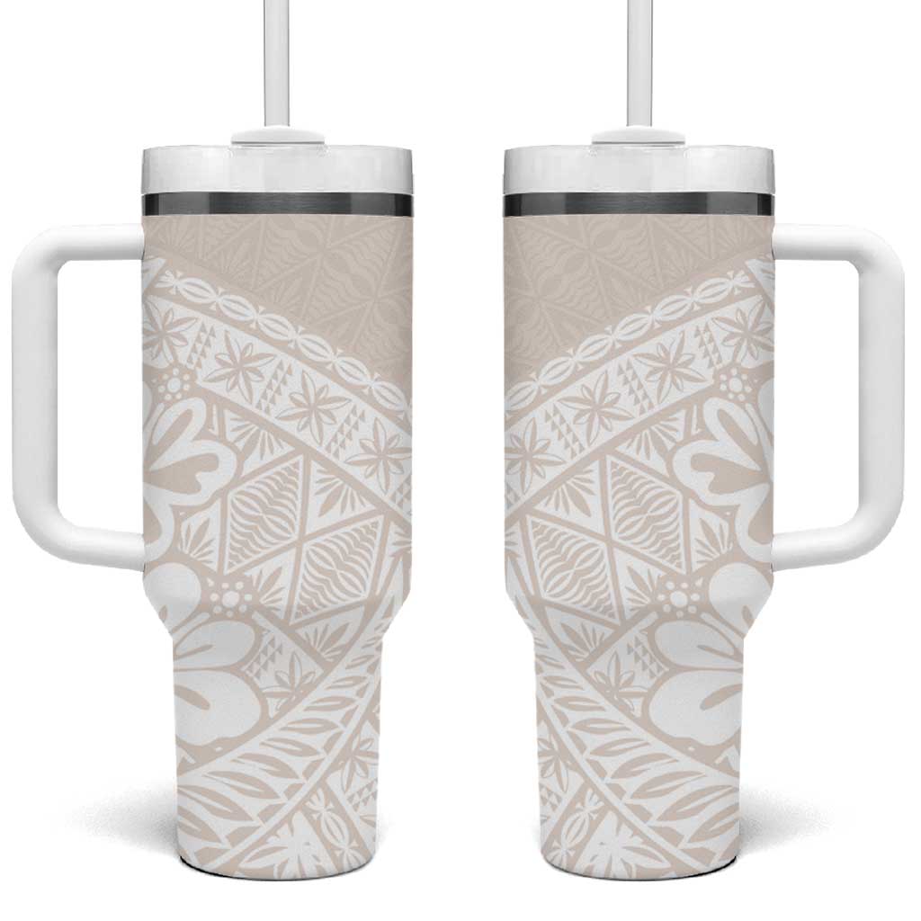 Lotu Tamaiti Tongan Polynesian Art Pattern Tumbler With Handle Traditional Tribal Motifs LT9 One Size: 40 oz White - Polynesian Pride