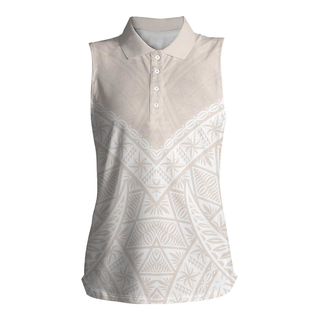 Lotu Tamaiti Tongan Polynesian Art Pattern Women Sleeveless Polo Shirt Traditional Tribal Motifs LT9 Female White - Polynesian Pride