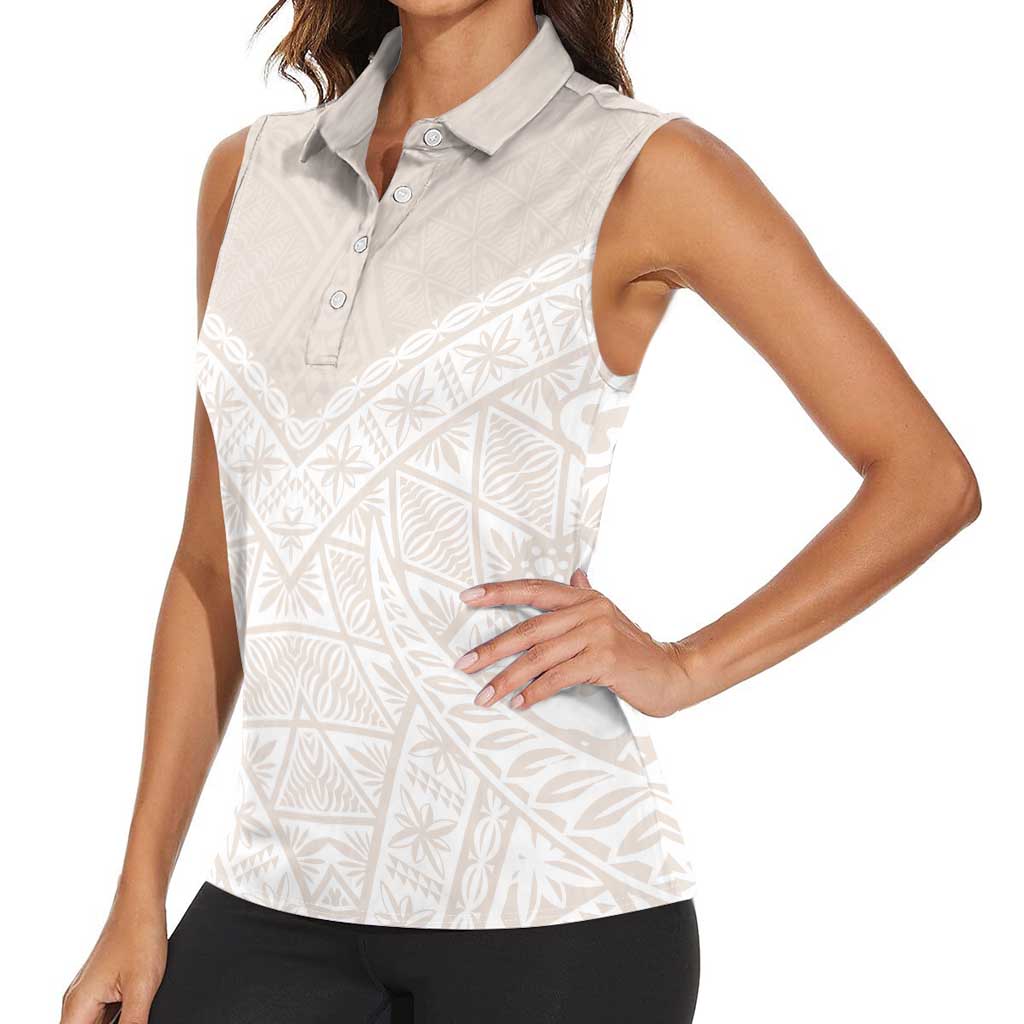 Lotu Tamaiti Tongan Polynesian Art Pattern Women Sleeveless Polo Shirt Traditional Tribal Motifs LT9 - Polynesian Pride