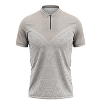 Lotu Tamaiti Tongan Polynesian Art Pattern Zipper Polo Shirt Traditional Tribal Motifs LT9 White - Polynesian Pride