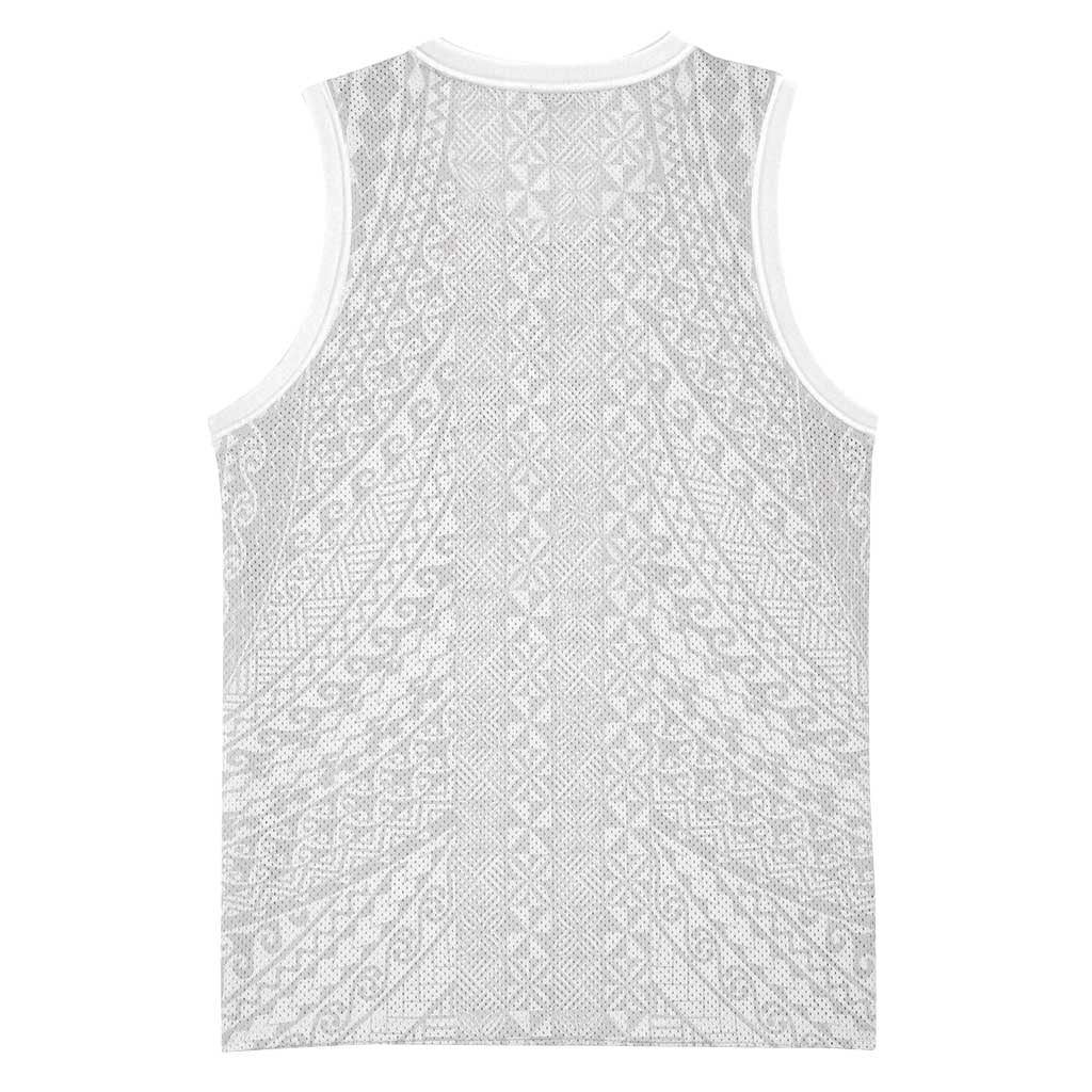 Lotu Tamaiti White Tongan Ngatu Basketball Jersey Polynesian Tribal Fonulei Pattern LT9 - Polynesian Pride