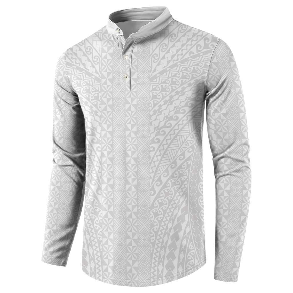 Lotu Tamaiti White Tongan Ngatu Button Sweatshirt Polynesian Tribal Fonulei Pattern - Polynesian Pride