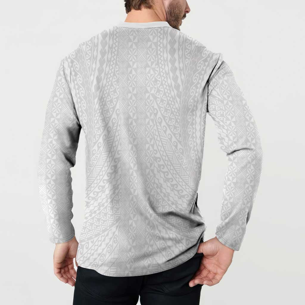 Lotu Tamaiti White Tongan Ngatu Button Sweatshirt Polynesian Tribal Fonulei Pattern - Polynesian Pride
