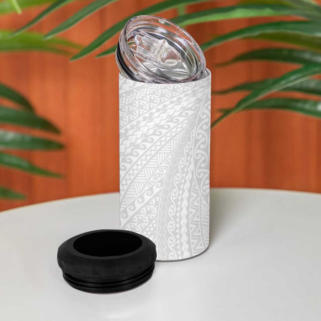 Lotu Tamaiti White Tongan Ngatu 4 in 1 Can Cooler Tumbler Polynesian Tribal Fonulei Pattern LT9 - Polynesian Pride