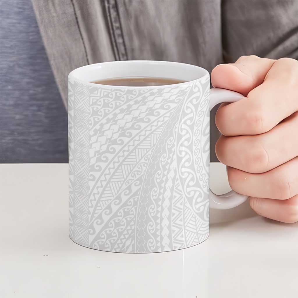 Lotu Tamaiti White Tongan Ngatu Ceramic Mug Polynesian Tribal Fonulei Pattern - Polynesian Pride