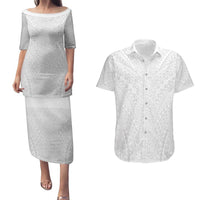 Lotu Tamaiti White Tongan Ngatu Couples Matching Puletasi and Hawaiian Shirt Polynesian Tribal Fonulei Pattern LT9 White - Polynesian Pride