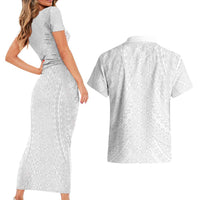 Lotu Tamaiti White Tongan Ngatu Couples Matching Short Sleeve Bodycon Dress and Hawaiian Shirt Polynesian Tribal Fonulei Pattern LT9 - Polynesian Pride