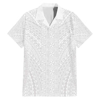 Lotu Tamaiti White Tongan Ngatu Family Matching Mermaid Dress and Hawaiian Shirt Polynesian Tribal Fonulei Pattern LT9 Dad's Shirt - Short Sleeve White - Polynesian Pride