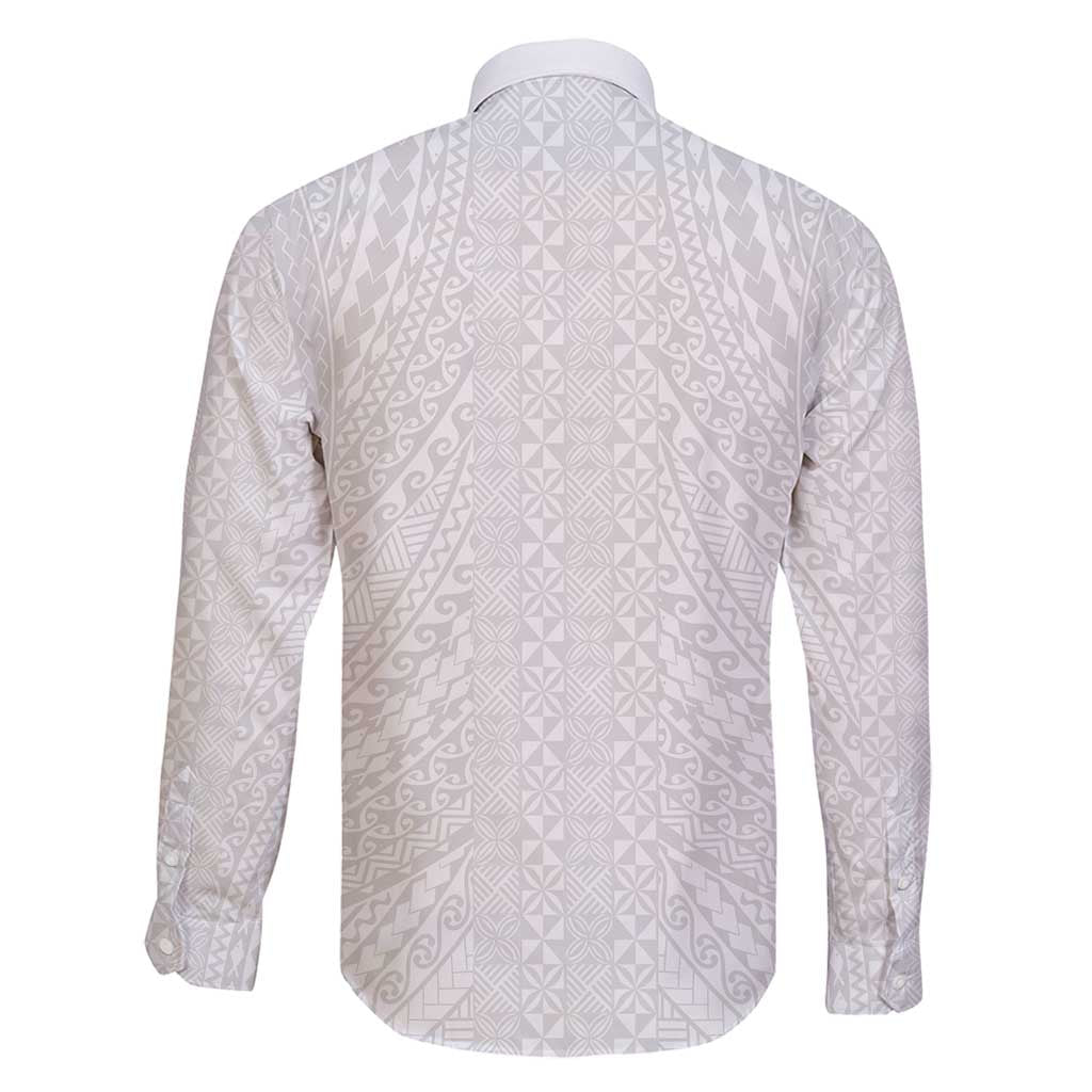 Lotu Tamaiti White Tongan Ngatu Family Matching Mermaid Dress and Hawaiian Shirt Polynesian Tribal Fonulei Pattern LT9 - Polynesian Pride