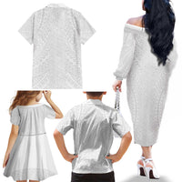 Lotu Tamaiti White Tongan Ngatu Family Matching Off The Shoulder Long Sleeve Dress and Hawaiian Shirt Polynesian Tribal Fonulei Pattern LT9 - Polynesian Pride