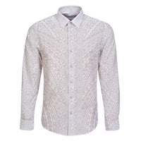 Lotu Tamaiti White Tongan Ngatu Family Matching Off Shoulder Maxi Dress and Hawaiian Shirt Polynesian Tribal Fonulei Pattern LT9 Dad's Shirt - Long Sleeve White - Polynesian Pride