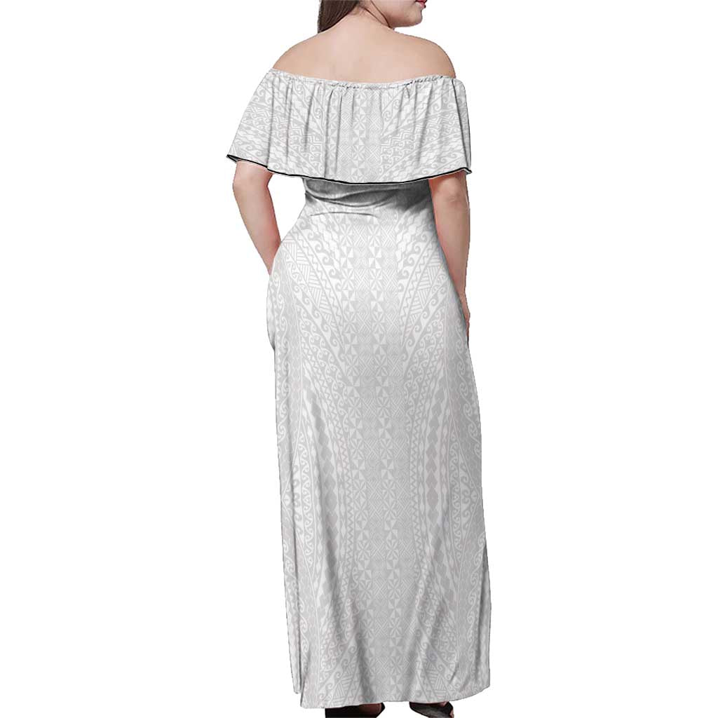 Lotu Tamaiti White Tongan Ngatu Family Matching Off Shoulder Maxi Dress and Hawaiian Shirt Polynesian Tribal Fonulei Pattern LT9 - Polynesian Pride