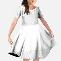 Lotu Tamaiti White Tongan Ngatu Family Matching Puletasi and Hawaiian Shirt Polynesian Tribal Fonulei Pattern LT9 Daughter's Dress White - Polynesian Pride