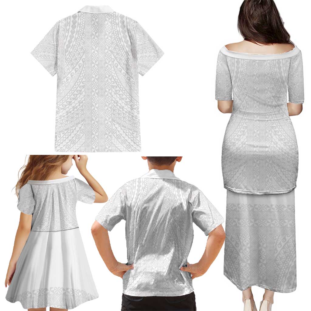 Lotu Tamaiti White Tongan Ngatu Family Matching Puletasi and Hawaiian Shirt Polynesian Tribal Fonulei Pattern LT9 - Polynesian Pride