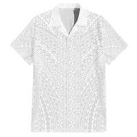 Lotu Tamaiti White Tongan Ngatu Family Matching Puletasi and Hawaiian Shirt Polynesian Tribal Fonulei Pattern LT9 Dad's Shirt - Short Sleeve White - Polynesian Pride