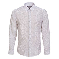 Lotu Tamaiti White Tongan Ngatu Family Matching Puletasi and Hawaiian Shirt Polynesian Tribal Fonulei Pattern LT9 Dad's Shirt - Long Sleeve White - Polynesian Pride