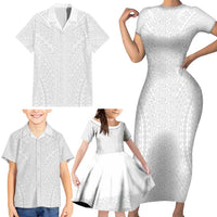 Lotu Tamaiti White Tongan Ngatu Family Matching Short Sleeve Bodycon Dress and Hawaiian Shirt Polynesian Tribal Fonulei Pattern LT9 - Polynesian Pride