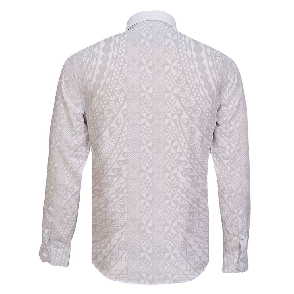 Lotu Tamaiti White Tongan Ngatu Family Matching Short Sleeve Bodycon Dress and Hawaiian Shirt Polynesian Tribal Fonulei Pattern LT9 - Polynesian Pride