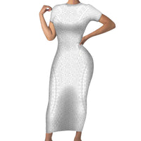 Lotu Tamaiti White Tongan Ngatu Family Matching Short Sleeve Bodycon Dress and Hawaiian Shirt Polynesian Tribal Fonulei Pattern LT9 Mom's Dress White - Polynesian Pride