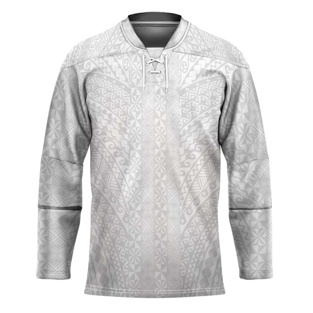 Lotu Tamaiti White Tongan Ngatu Hockey Jersey Polynesian Tribal Fonulei Pattern LT9 Unisex White - Polynesian Pride