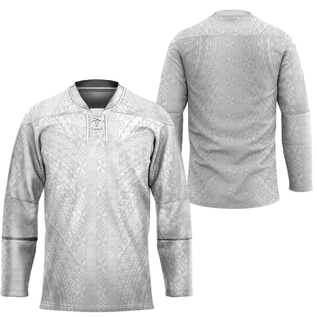Lotu Tamaiti White Tongan Ngatu Hockey Jersey Polynesian Tribal Fonulei Pattern LT9 - Polynesian Pride