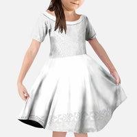 Lotu Tamaiti White Tongan Ngatu Kid Short Sleeve Dress Polynesian Tribal Fonulei Pattern LT9 KID White - Polynesian Pride