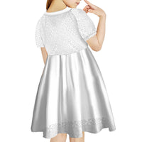 Lotu Tamaiti White Tongan Ngatu Kid Short Sleeve Dress Polynesian Tribal Fonulei Pattern LT9 - Polynesian Pride
