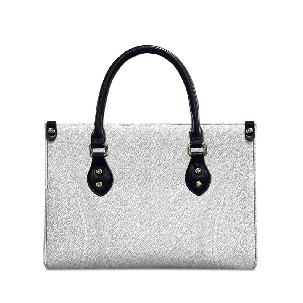 Lotu Tamaiti White Tongan Ngatu Leather Bag Polynesian Tribal Fonulei Pattern - Polynesian Pride